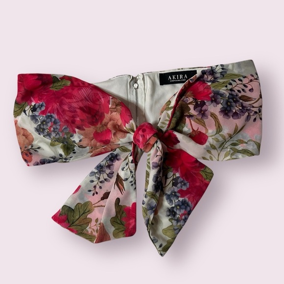 Akira White Red Floral Tie Bow Bandeau Top - Picture 1 of 10